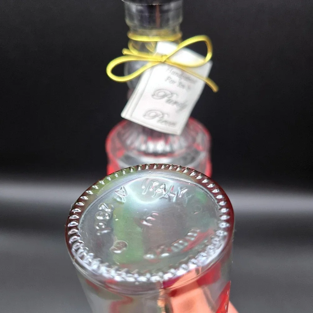 Purdy Pieces Handpainted Strawberry Glass Oil Vinegar Cruet Set Italy Spill-Stop